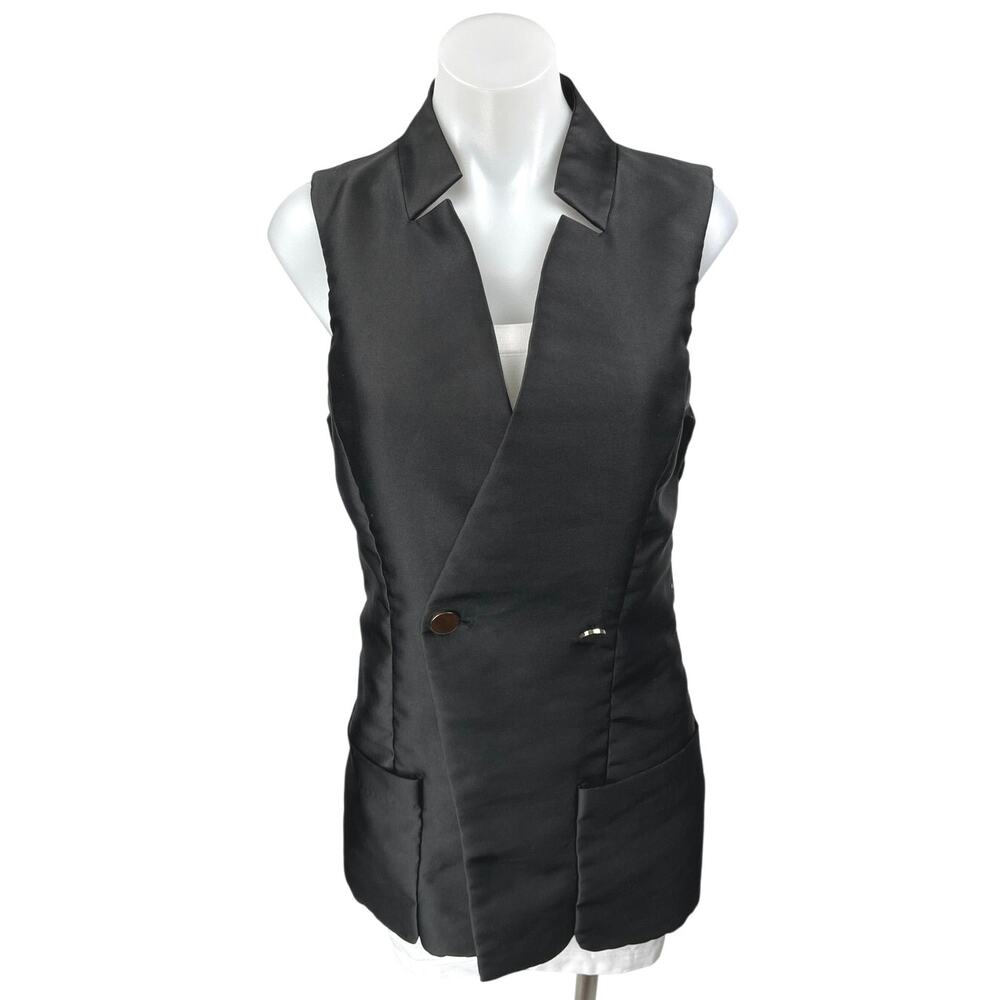 Elliatt Black Silk Satin Sleeveless Double Breasted Blazer Vest Coat Jacket Sz M